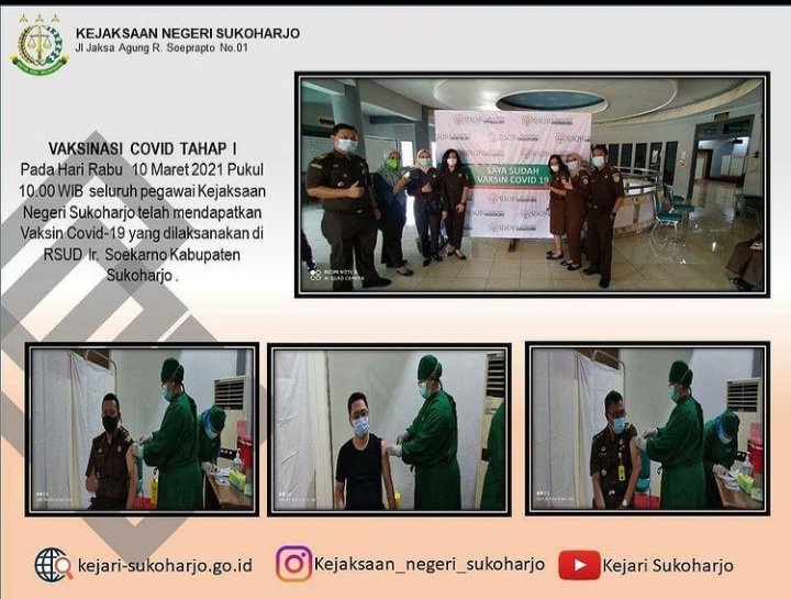 Vaksinasi COVID Tahap I Kejaksaan Negeri Sukoharjo Yang Di Ikuti Oleh Seluruh Pegawai
