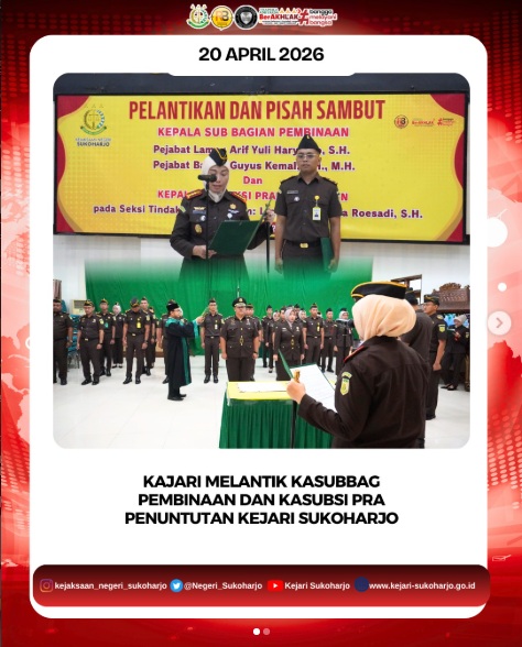 Gambar kegiatan: Pelantikan Kepala Sub Bagian Pembinaan Kejari Sukoharjo